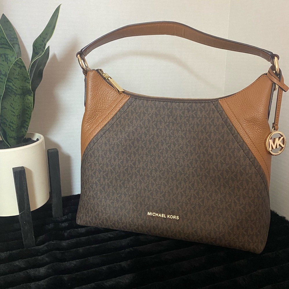Authentic Michael Kors Signature Brown and Tan Shoulder Bag